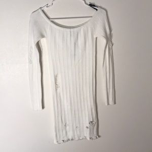 Distressed white knit body con dress